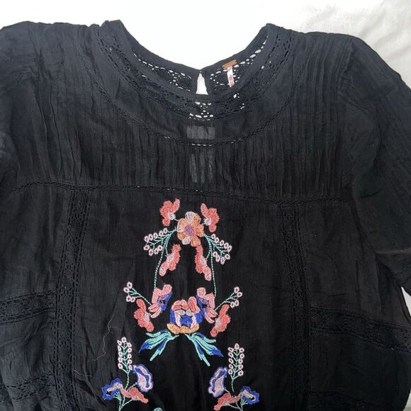 Free People Perfectly Victorian Mini Dress Floral Embroidered Black Size Large - Picture 5 of 13